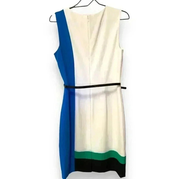 Calvin Klein Colorblock Size 8 Knee Length Black Leather Belted Casual Dress - Picture 6 of 16